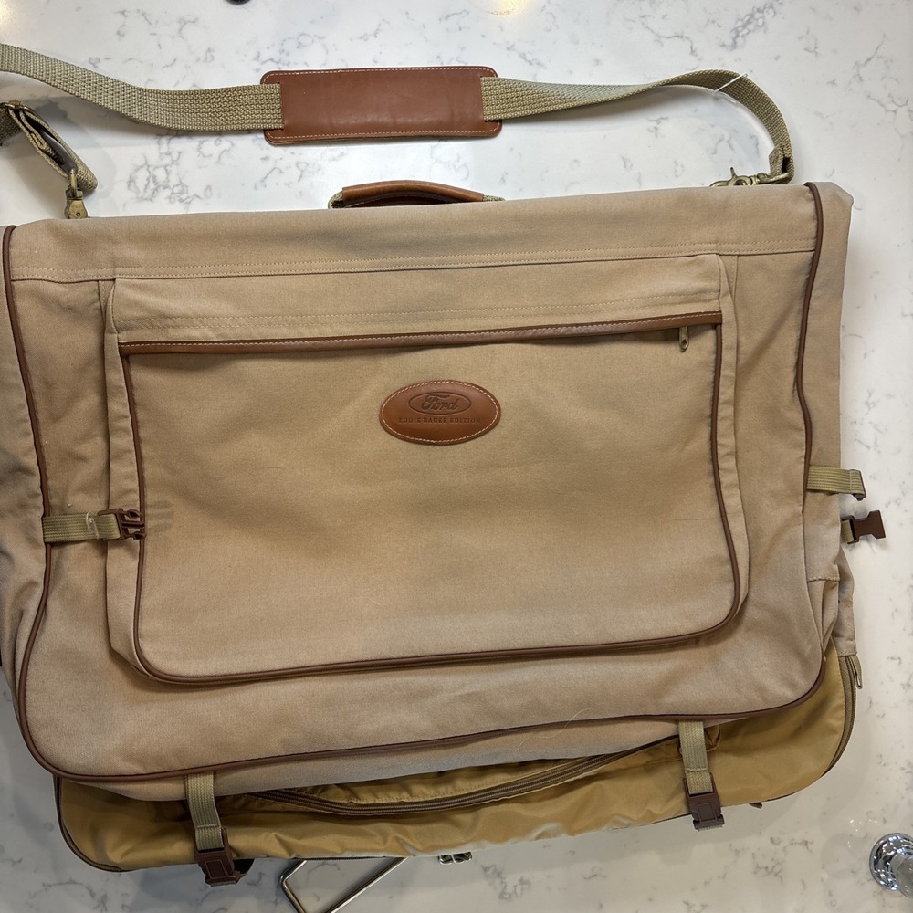 Ford X Eddie Bauer Canvas Leather Fold Up Hanging Garment Travel‎ Bag Brass Hook